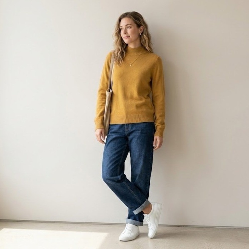 Pronto Uomo 100% Merino Wool Mock Neck Sweater Women's Large Mustard Yellow